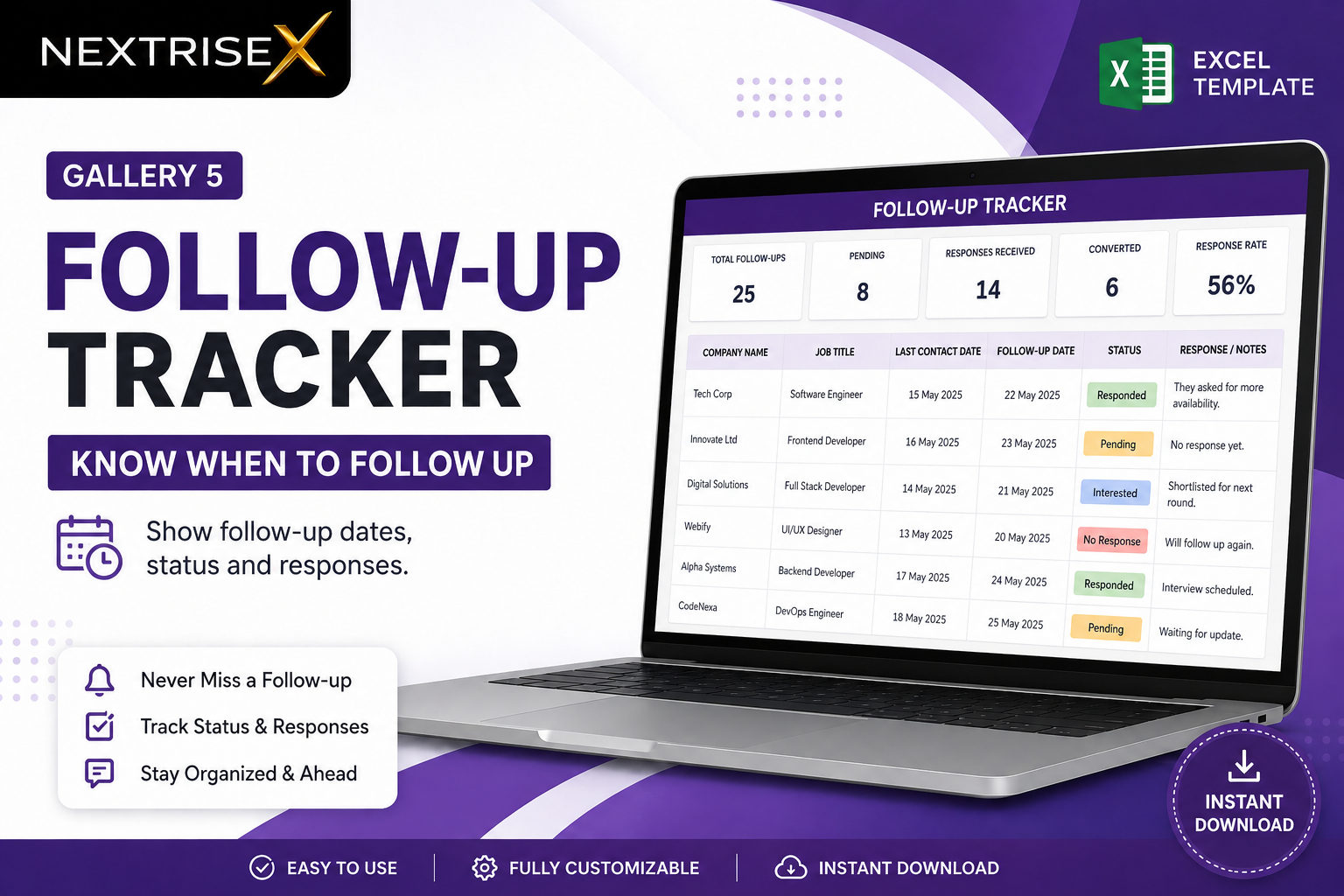 Job Application Tracker Pro – Excel Job Search & Application Management Template